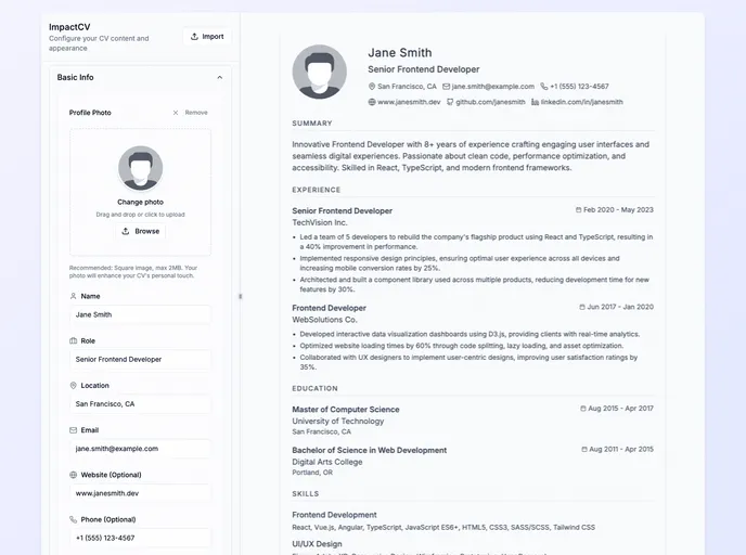 screenshot of Impact Cv