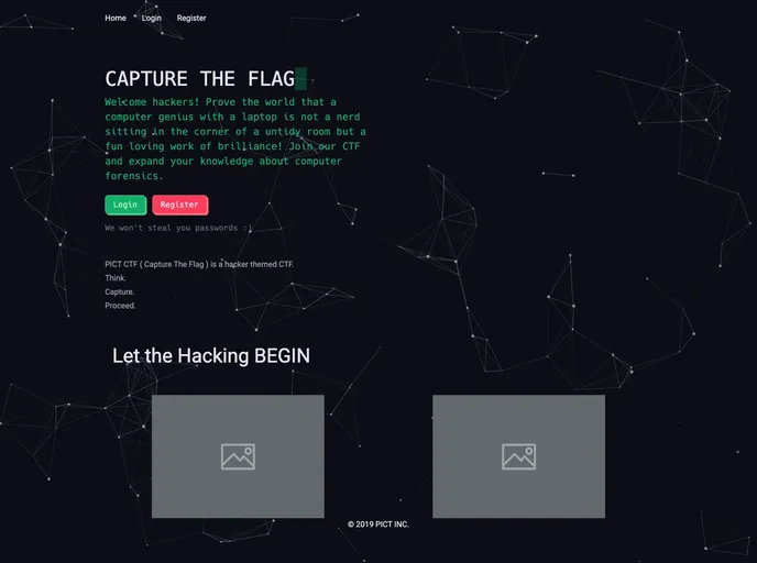 screenshot of PICT CTF WEBSITE FRONTEND