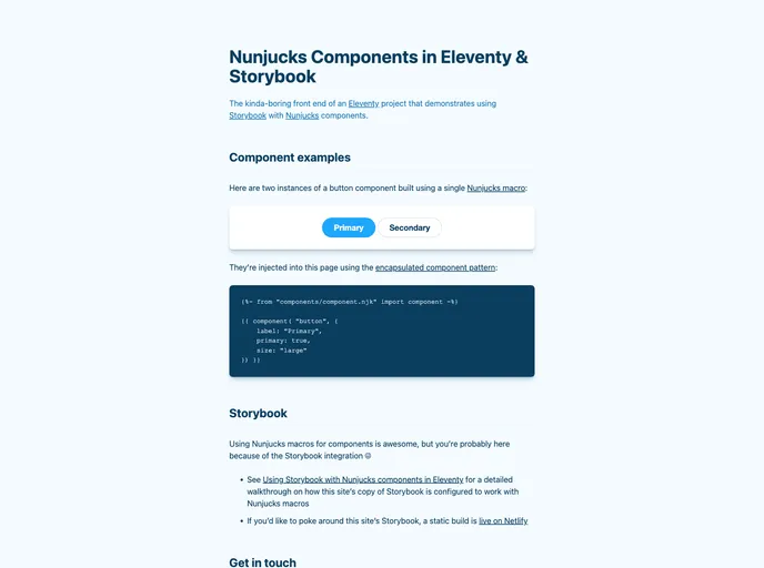 screenshot of Eleventy Nunjucks Storybook