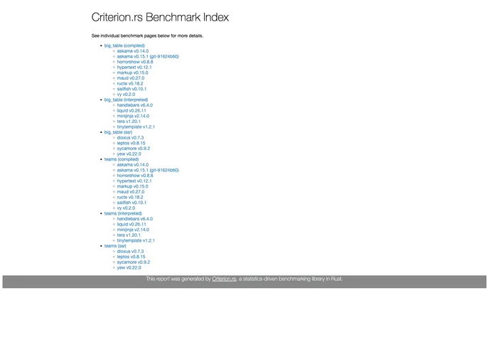 screenshot of Template Benchmark
