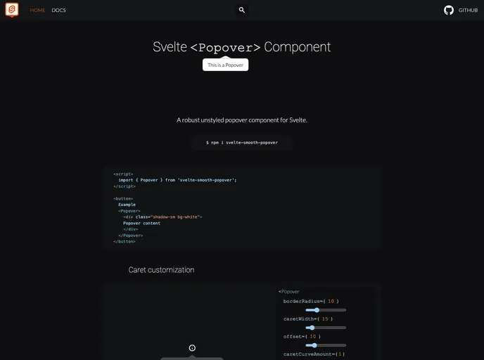 screenshot of Svelte Smooth Popover