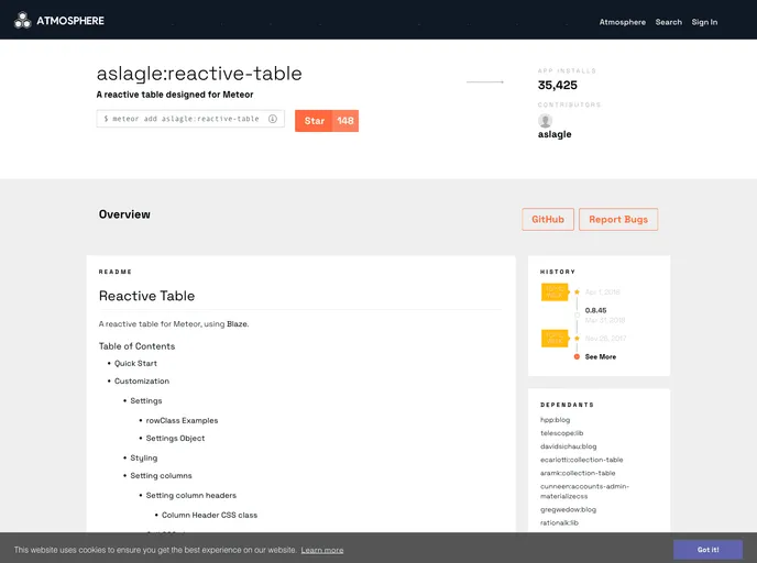 screenshot of Reactive Table