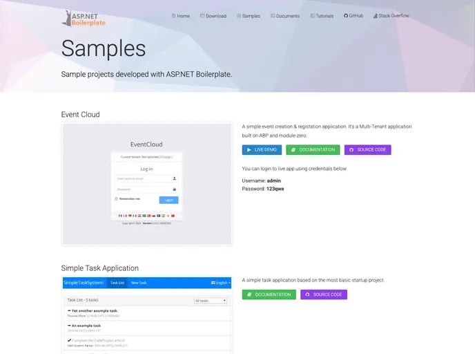 screenshot of Aspnetboilerplate Samples