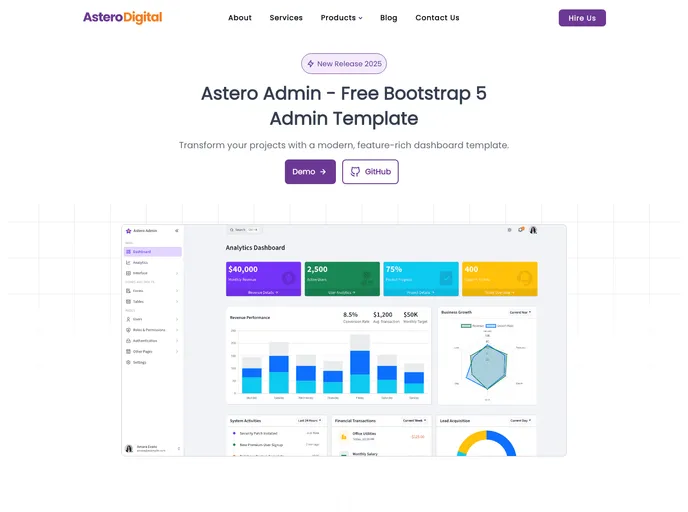 screenshot of Bootstrap Admin Template