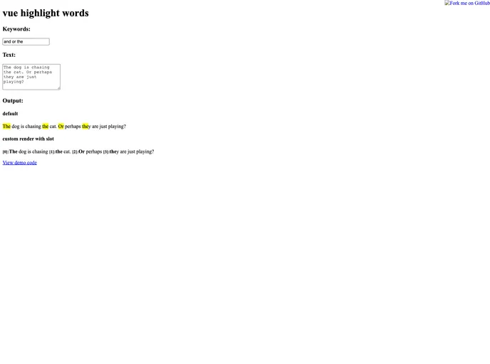 screenshot of Vue Highlight Words