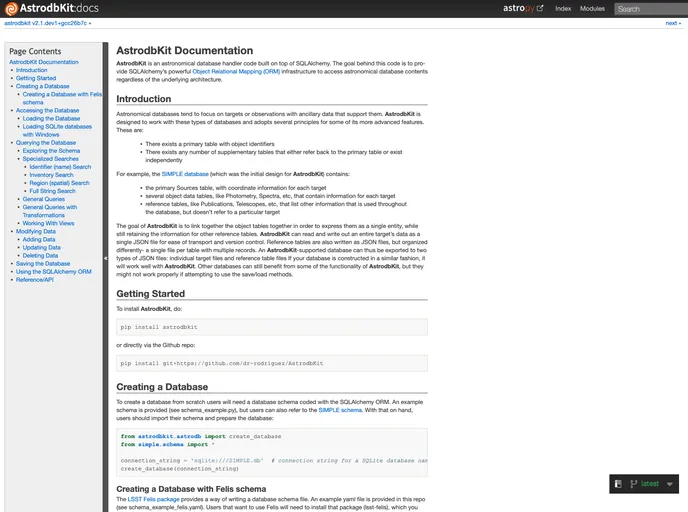 screenshot of AstrodbKit