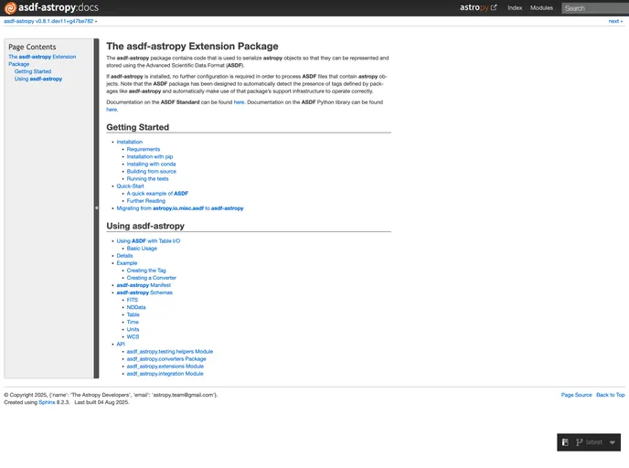 screenshot of Asdf Astropy