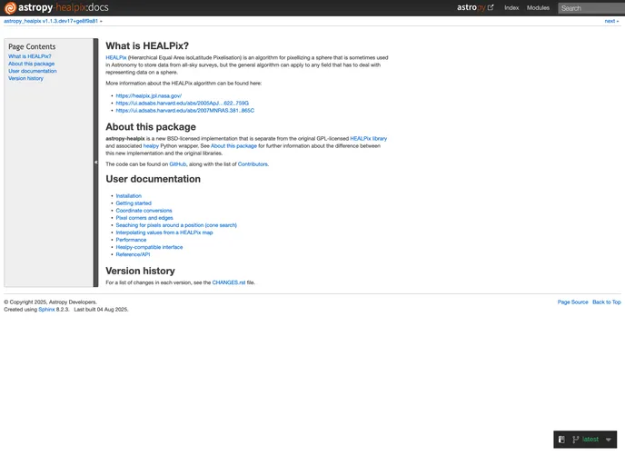 screenshot of Astropy Healpix