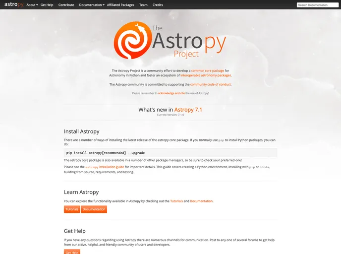 screenshot of Astropy.github.com