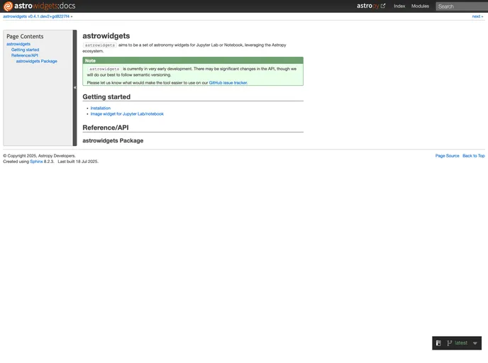 screenshot of Astrowidgets