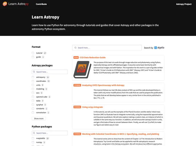 screenshot of Learn Astropy