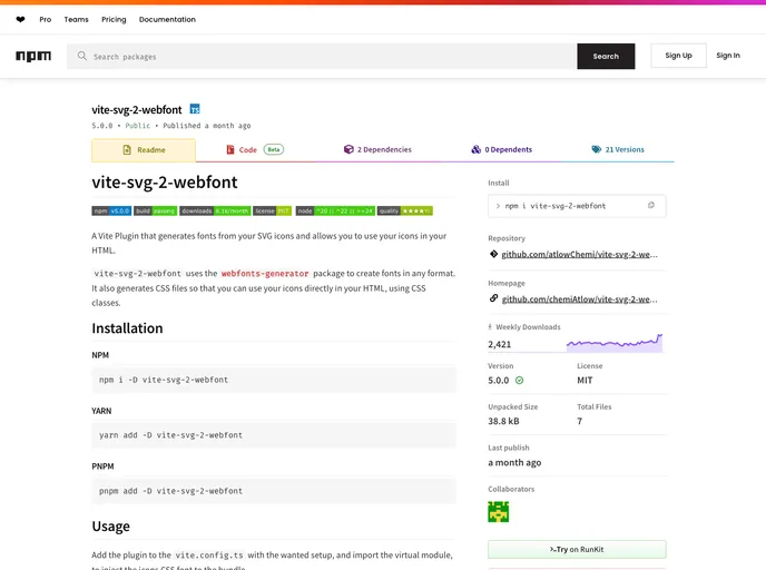 screenshot of Vite Svg 2 Webfont