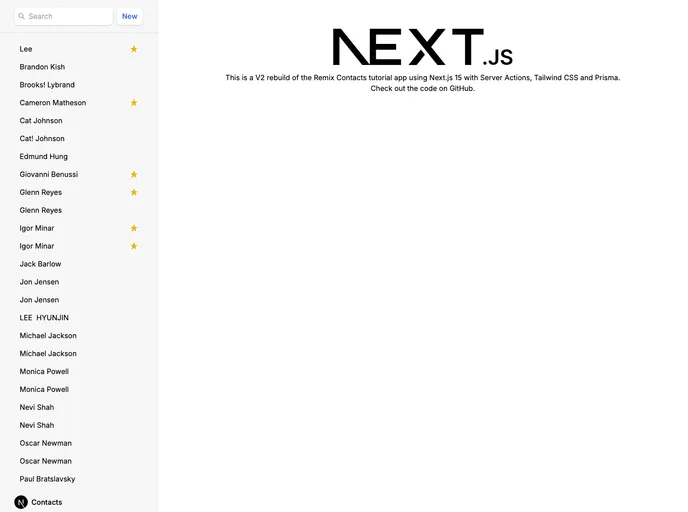screenshot of Next15 Remix Contacts Rebuild V2