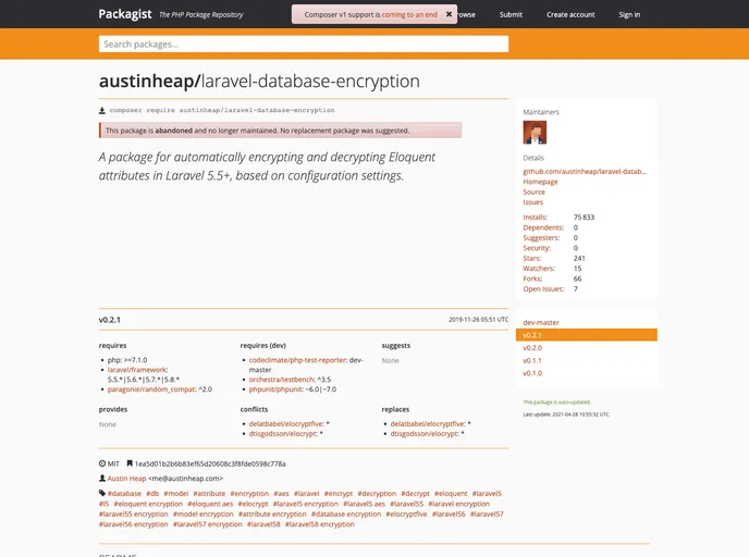 screenshot of Laravel Database Encryption