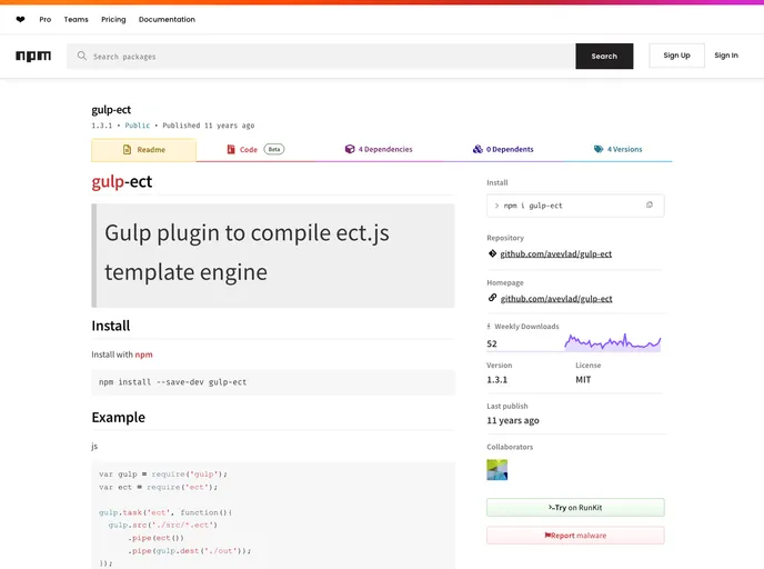 screenshot of Gulp Ect