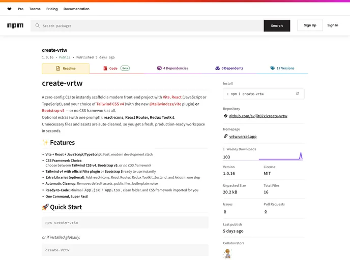 screenshot of Create Vrtw