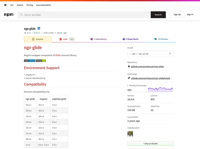 screenshot of Ngx Glide