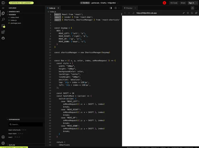 React Shortcuts screenshot