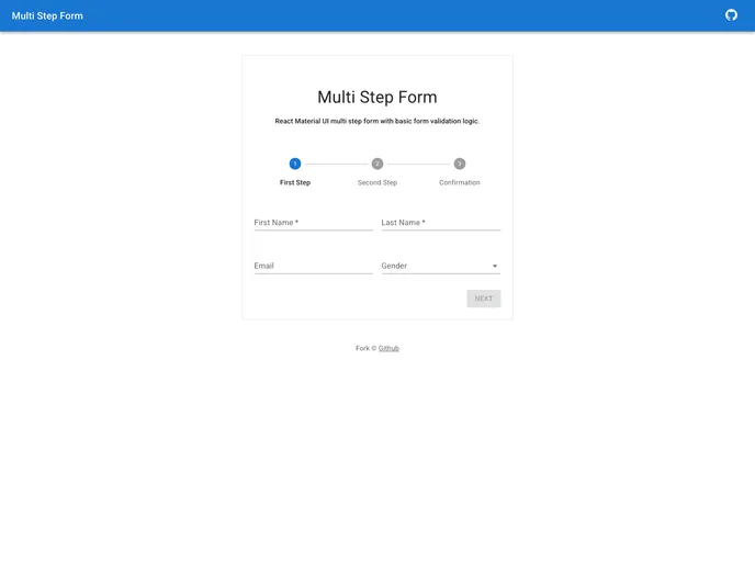 screenshot of React Material UI Step Form
