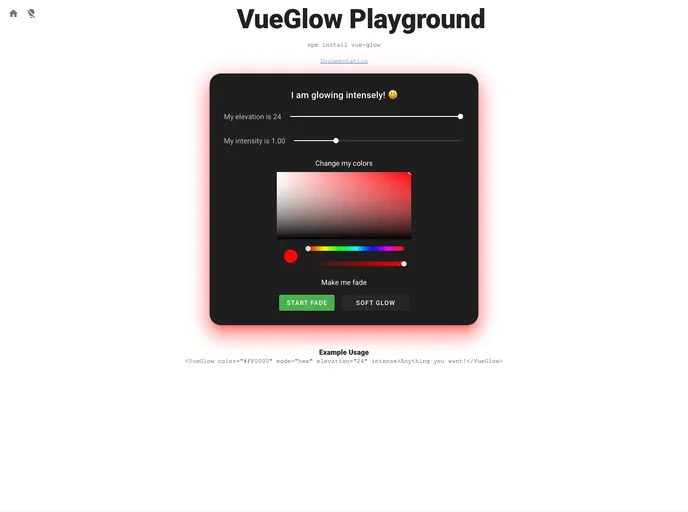 screenshot of Vue Glow