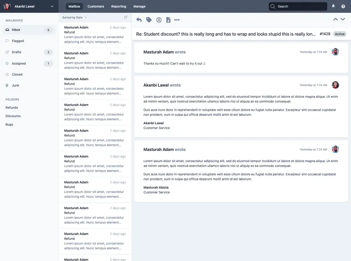screenshot of Inbox UI