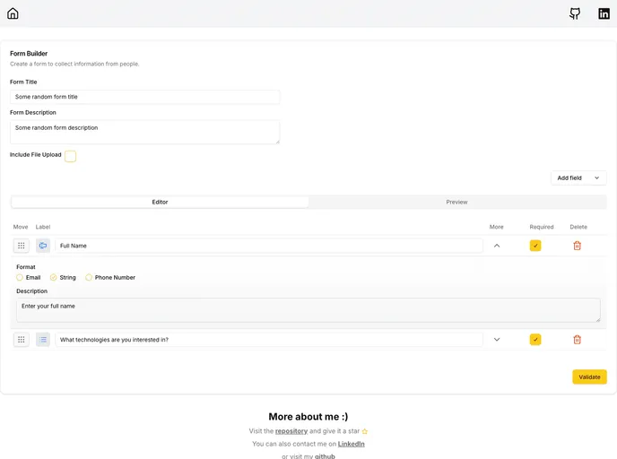 screenshot of Sharable Form Builder