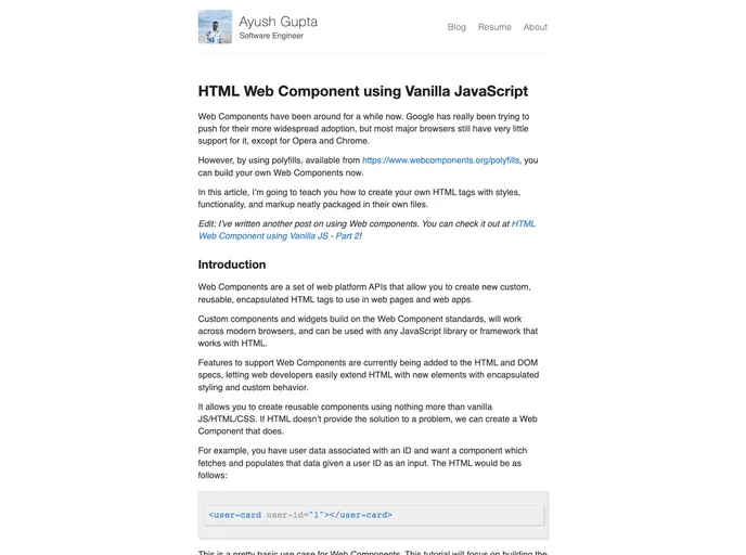 screenshot of Web Components Tutorial