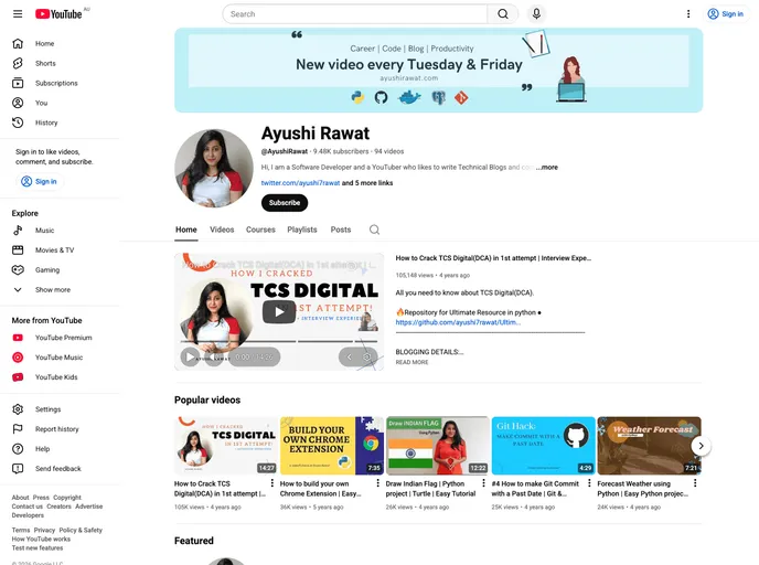 screenshot of Youtube Projects