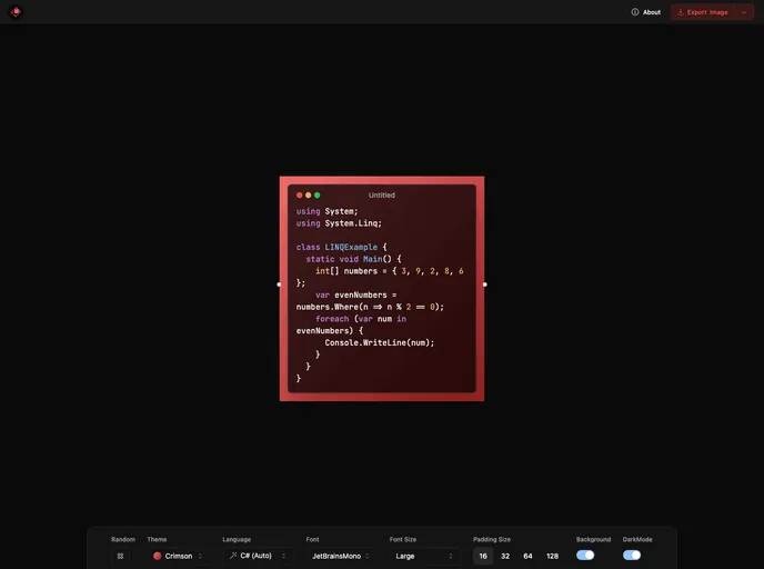 screenshot of CodeSnap Ray.so Clone