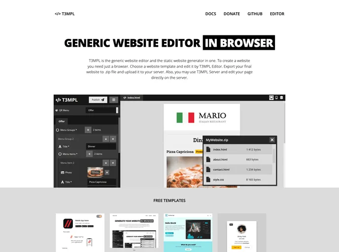 screenshot of T3mpl Core