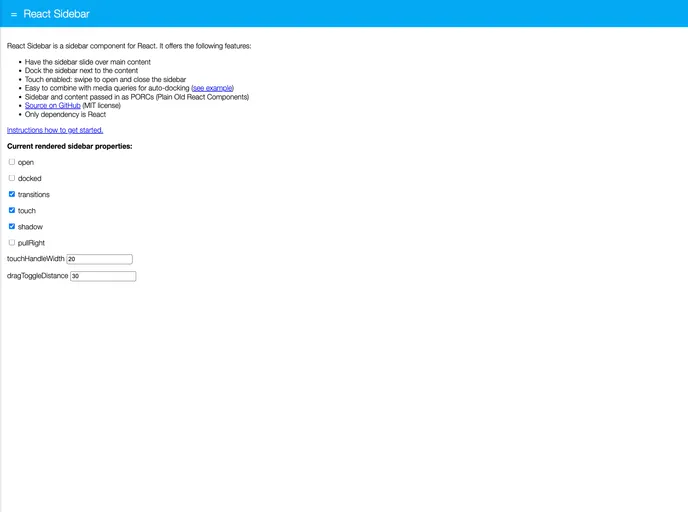 screenshot of React Sidebar