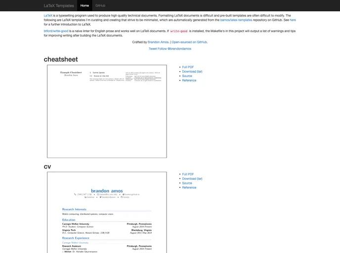 screenshot of Latex Templates
