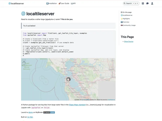screenshot of Localtileserver