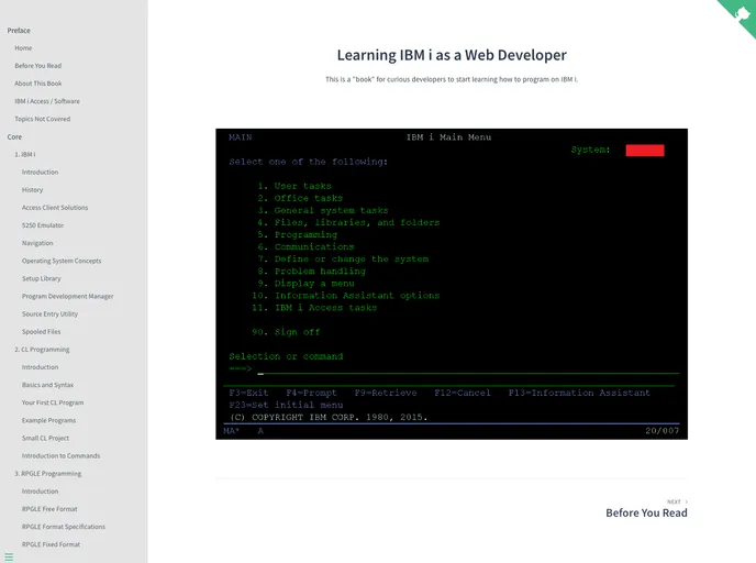 screenshot of IBMi Book