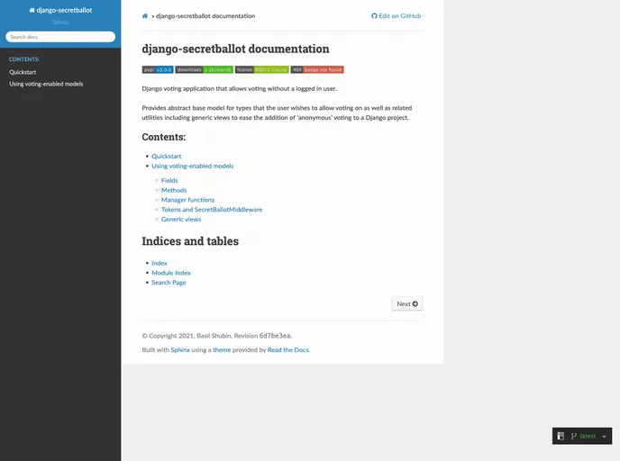 screenshot of Django Secretballot