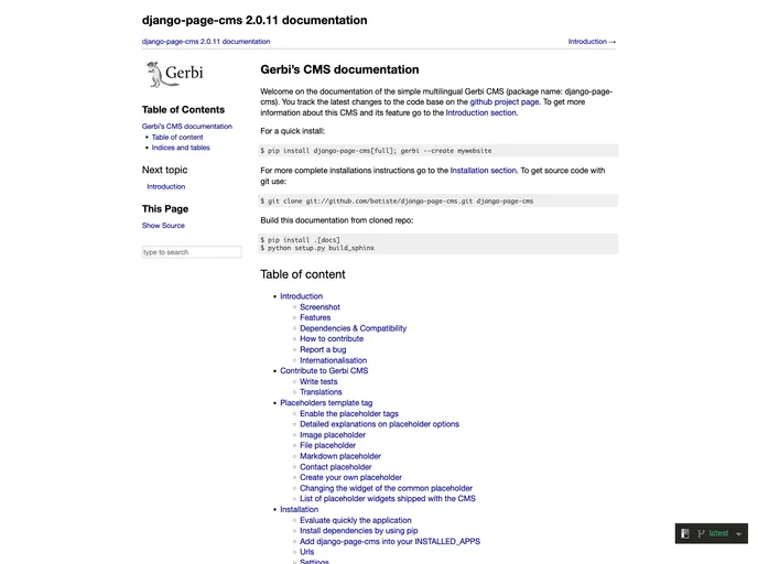 screenshot of Django Page Cms