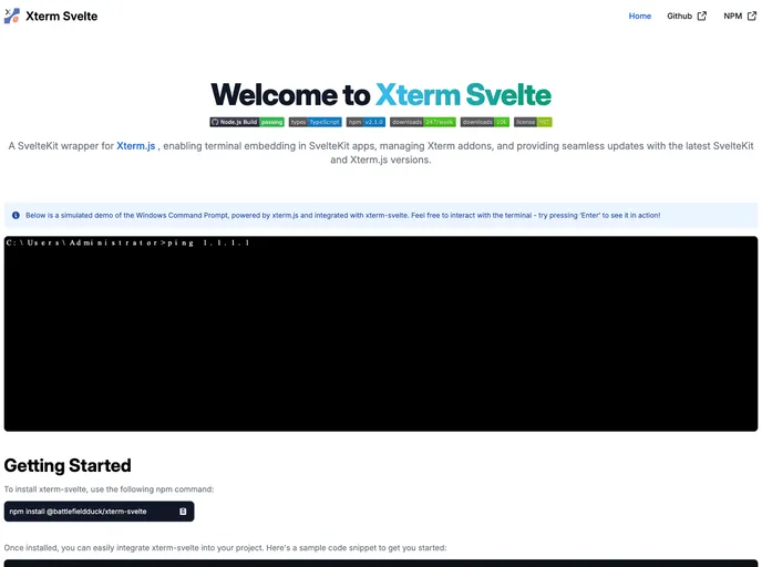 screenshot of Xterm Svelte