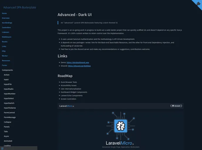 screenshot of Laravel Micro Spa Boilerplate