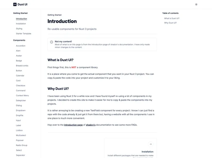 screenshot of Duxt Starter