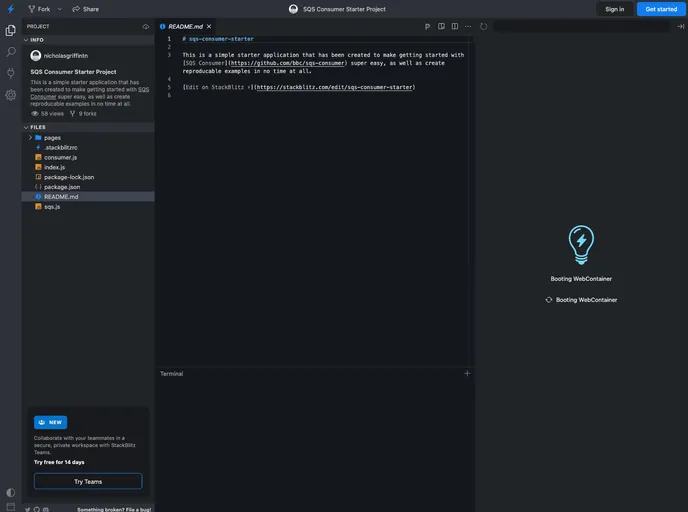 screenshot of Sqs Consumer Starter
