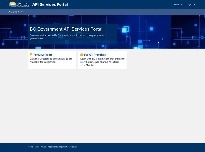 screenshot of Api Services Portal