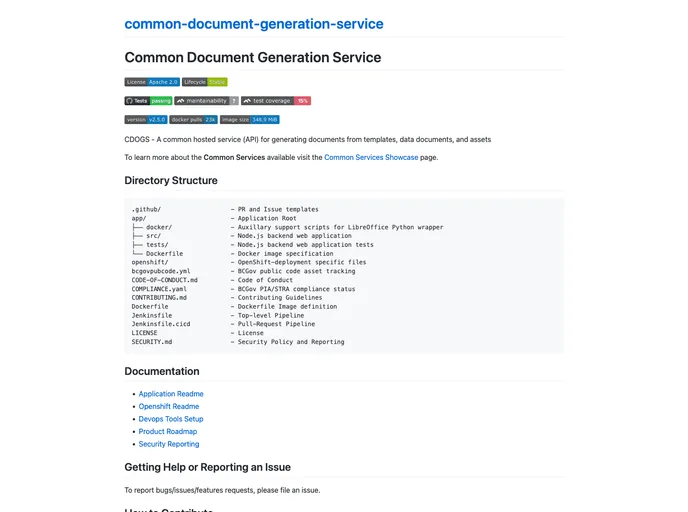screenshot of Common Document Generation Service