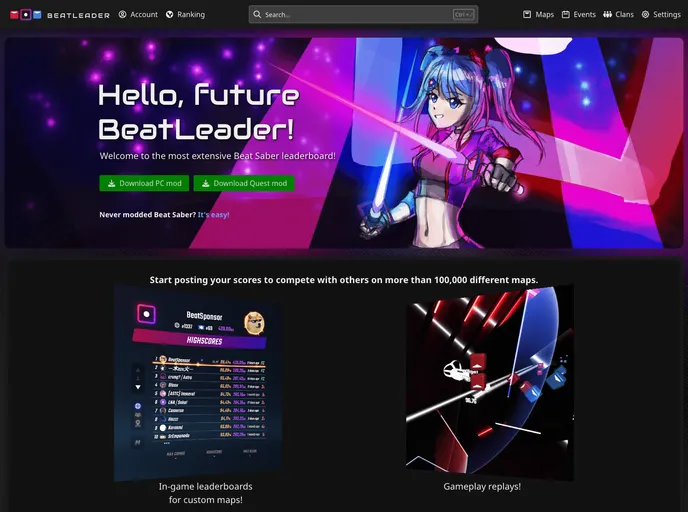 screenshot of Beatleader Website