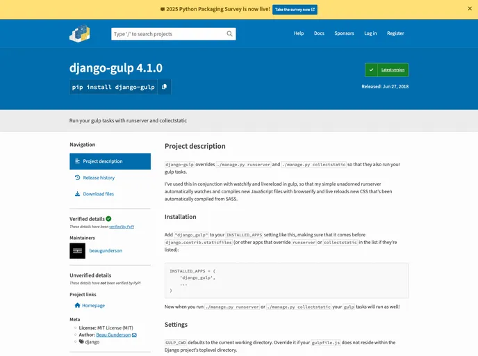 screenshot of Django Gulp