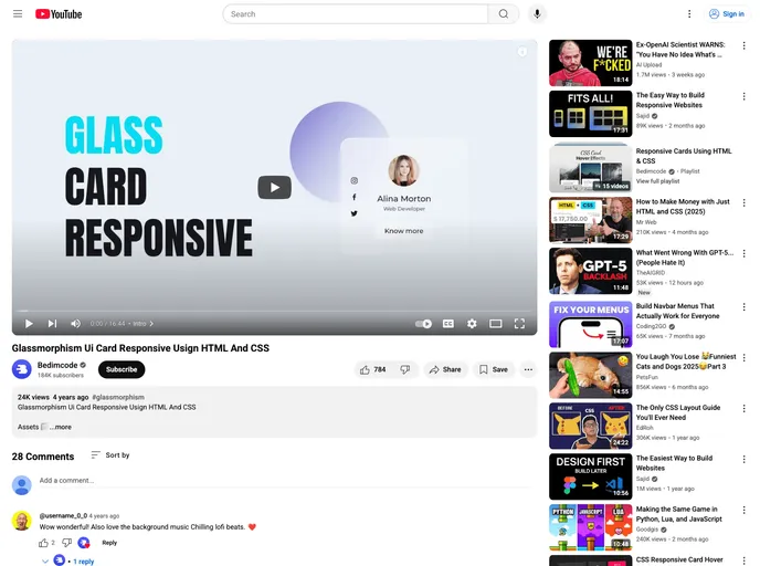 screenshot of Glassmorphism Card Responsive