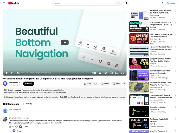 screenshot of Responsive Bottom Navigation