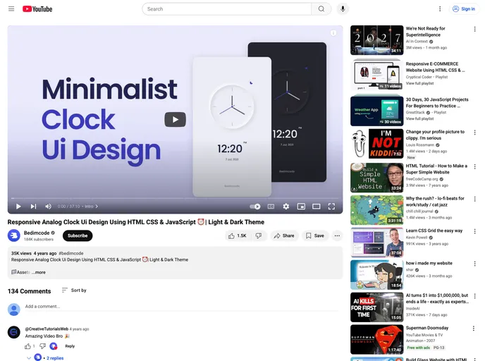 screenshot of Responsive Clock UI