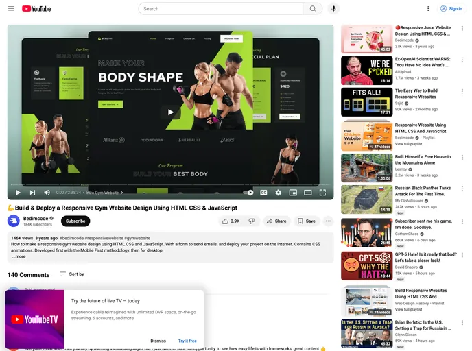screenshot of Responsive Gym Website