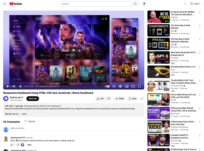 screenshot of Responsive Movie Dashboard
