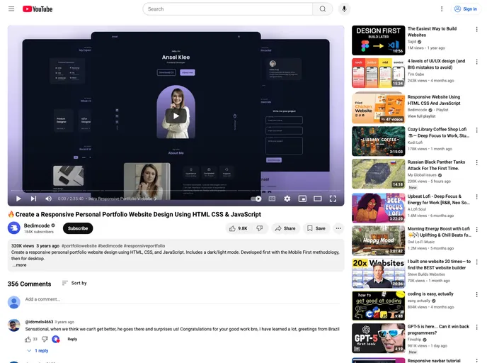 screenshot of Responsive Portfolio Website Ansel